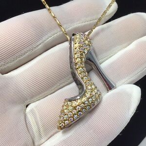 Stunning signed Butler Gold & Silver High Heel Pendant Necklace AB pave SPARKLE